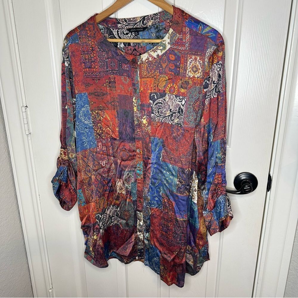 John Mark Multicolor Patchwork Tunic W/ Pockets S… - image 2